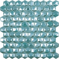 Мозаика VIDREPUR Hexagon Diamond № 370D (бирюзовый, на сетке), м2